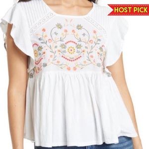 LUCKY BRAND | FLORAL EMBROIDERED BELL SLEEVE TOP